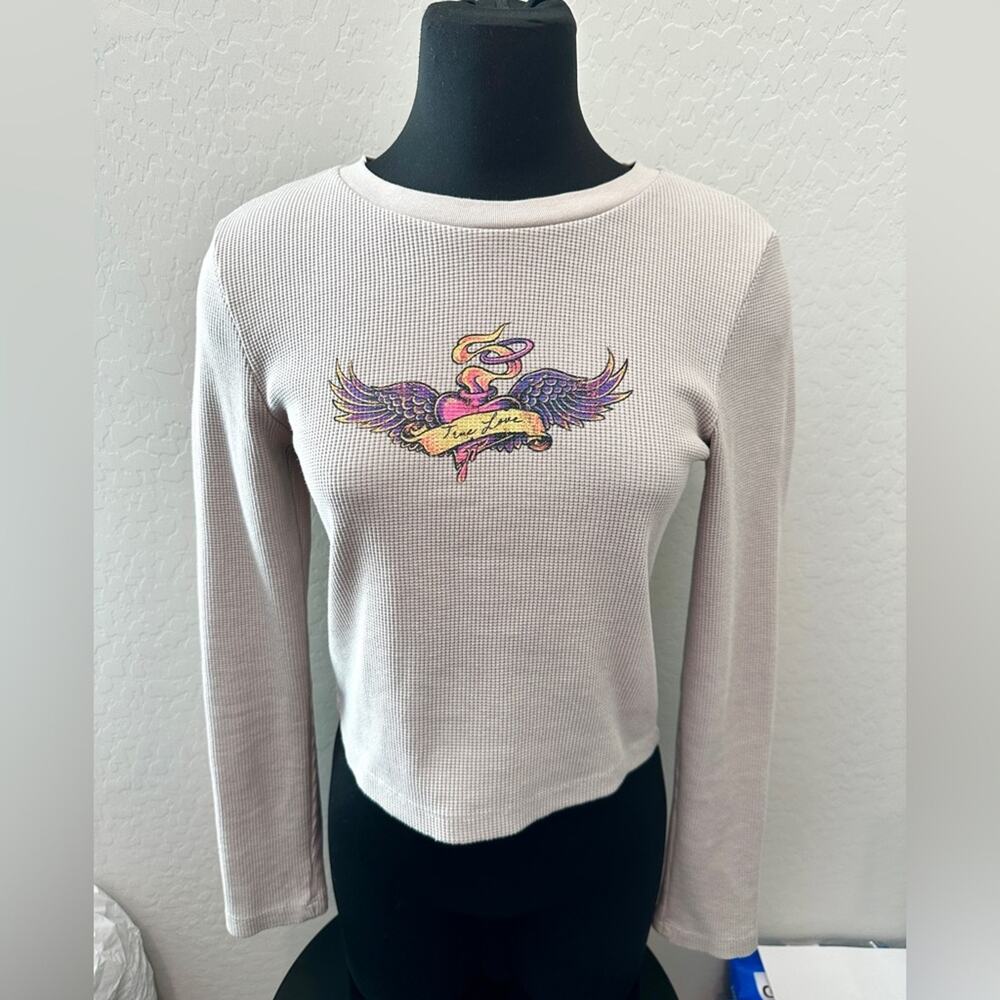 URBAN OUTFITTERS BDG | Waffle Knit Graphic Thermal Long Sleeve Top | Large - Picture 3 of 8